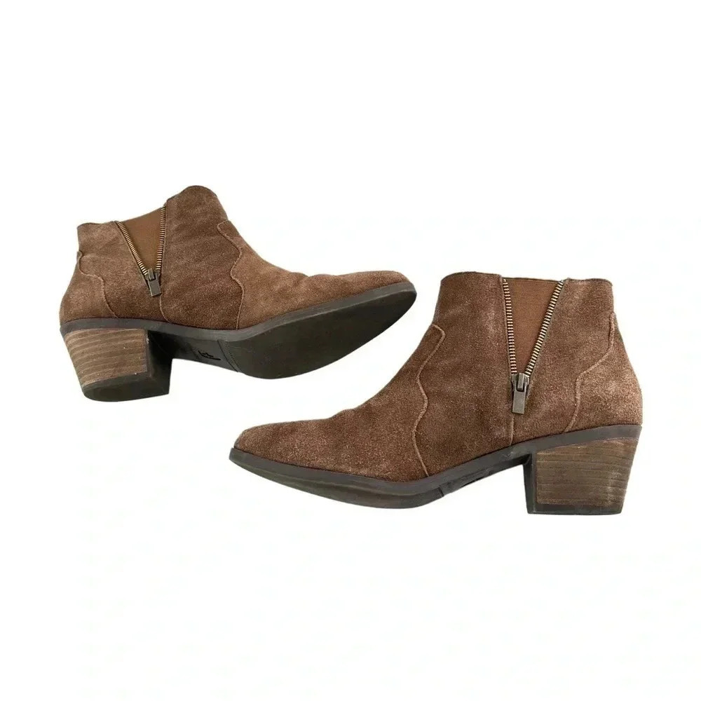 Adam tucker Trixie ankle booties 10 brown suede pull on pointy toe western boots - Picture 5 of 13